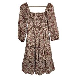 Love & Piece Collective Dress S Floral Smocked Tiered Balloon Slv Boho Peasant